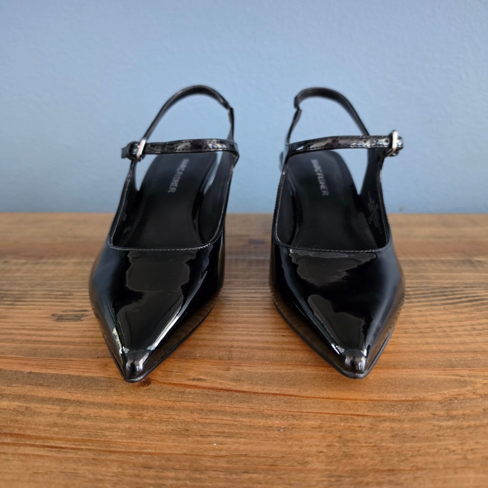 Marc Fisher Womens Luminos Slingback Pump Black Patent Block Heel Size 6M - Picture 2 of 10
